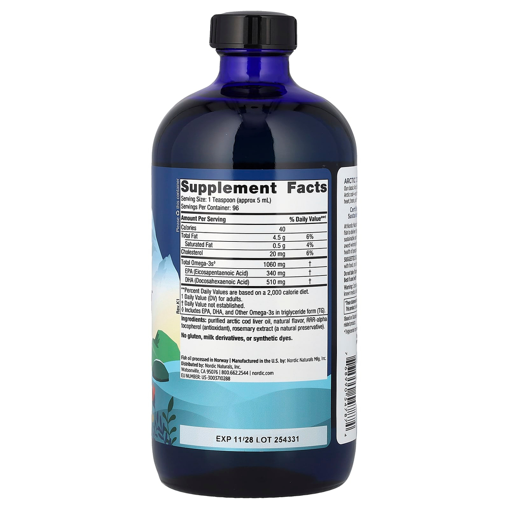 Nordic Naturals, Arctic Cod Liver Oil™, со вкусом апельсина, 1060 мг, 473 мл (16 жидк. унций)