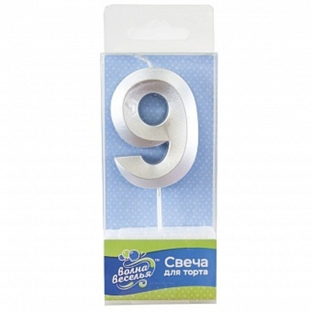 Свеча Цифра 9 Грани Серебро Металлик 6 см.