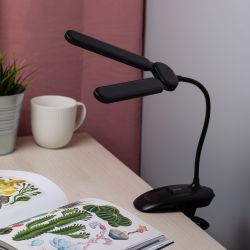 Настольный светильник ЭРА NLED-512-6W-BK светодиодный аккумуляторный на прищепке черный | Светодиодные настольные лампы