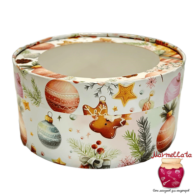 Упаковка круглая с окном под зефир, печенье и макароны, 16*7 см, ЁЛОЧНЫЕ ИГРУШКИ