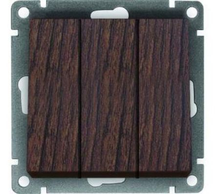Выключатель трехклавишный "UNIVersal" серия "Афина", с/у, 10А, 220В, венге (еврослот) (HU2330)