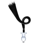Стеклянная анальная пробка с черным конским хвостом (Цвет: прозрачный)