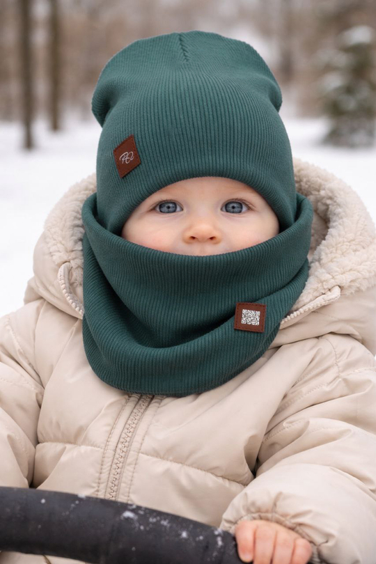 Шапка-снуд детская 2-х слойная Полынь