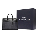COACH Canvas With Leather Briefcase, Shoulder Bag, Crossbody Bag, Handbag Large Men"s Charcoal Black