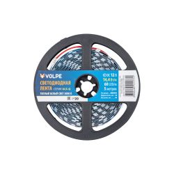 ULS-Q221 5050-60LED-m-10mm-IP20-DC12V-14.4W-m-5M-3000K Гибкая светодиодная лента на самоклеящейся основе. Катушка 5 м. в герметичной упаковке. Теплый белый свет3000K. ТМ Volpe.
