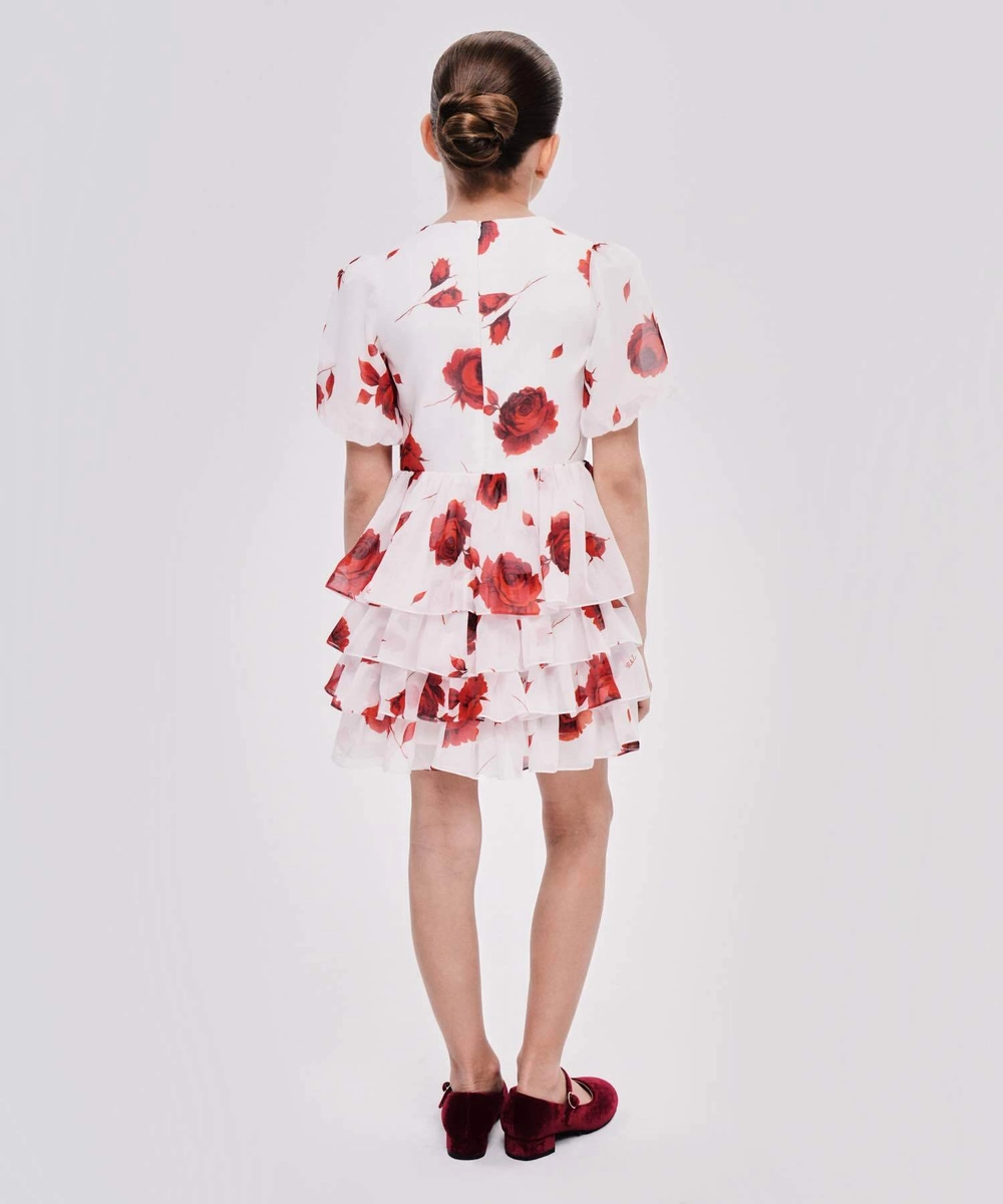 Fifi, платье детское из молочного шифона с крупными красными цветами