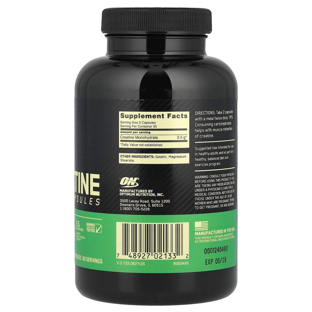 Optimum Nutrition, микронизированный креатин в капсулах, 100 капсул (1,25 г в 1 капсуле)