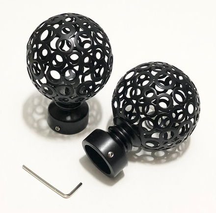Наконечники кованых карнизов для штор d 25 "Шар ажурный", цвет черный матовый