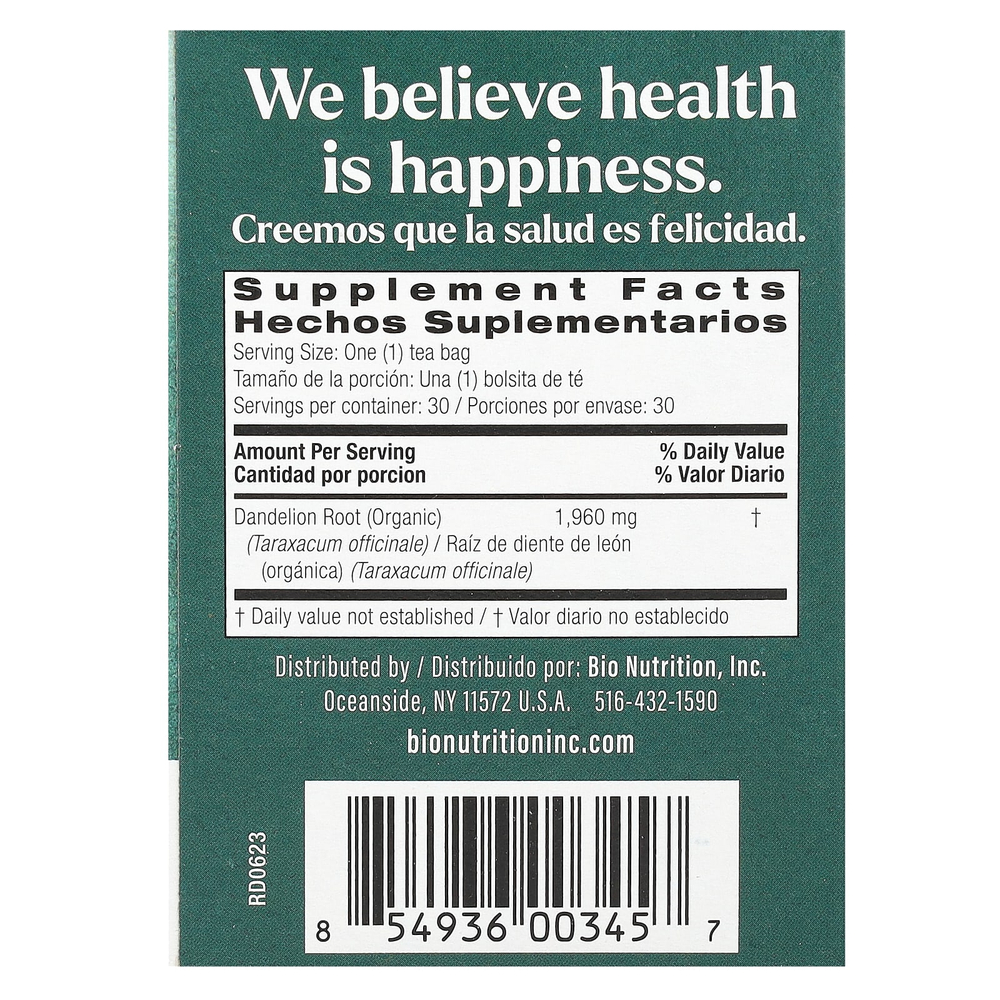 Bio Nutrition, чай из корня одуванчика, без кофеина, 30 чайных пакетиков, 58,8 г (2,1 унции)