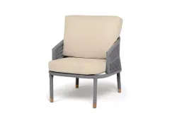 "Верона" кресло плетеное из роупа, каркас алюминий светло-серый (RAL7035) муар, роуп светло-серый круглый, ткань Mossle светло-бежевая