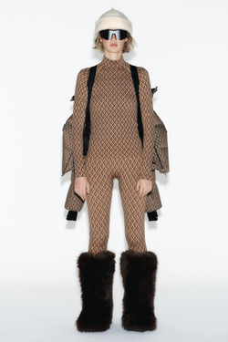 ZARA ТЕРМОФУТБОЛКА SKI COLLECTION С КОНТРАСТНЫМ УЗОРОМ, ТАБАЧНЫЙ