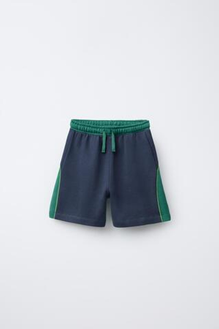 ZARA ШОРТЫ ИЗ МЯГКОЙ ТКАНИ С ПРИНТОМ PRINCE ®, ЗЕЛЕНОВАТО-СИНИЙ