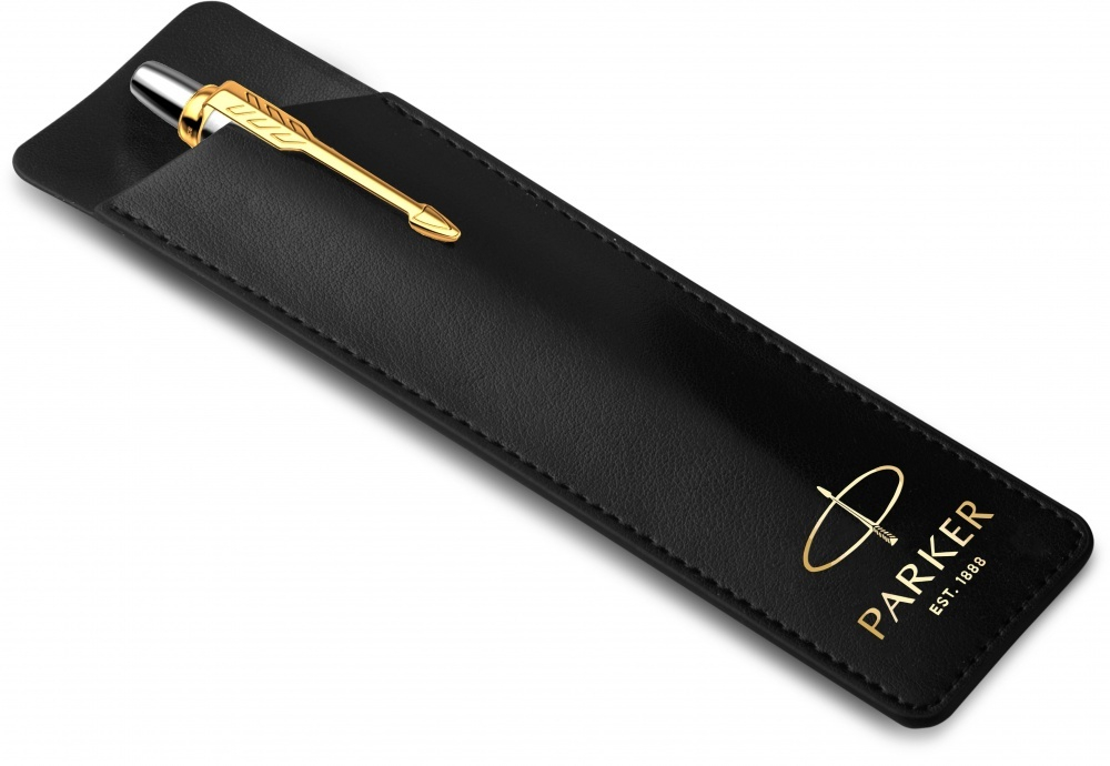 Чехол Parker из натуральной кожи, цвет матово-черный с золотым тиснением