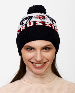 Женская шапка PRIVAL с отворотом RUSSIA-3 Синий/красный