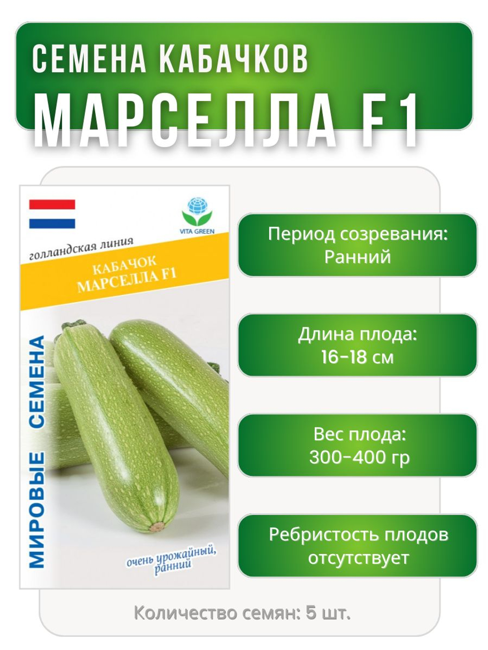 Семена кабачков Марселла F1, 5 семян (Vita Green / Вита Грин)