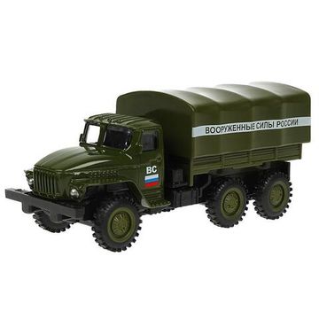 Машина металл УРАЛ 4320 БОРТОВОЙ 12 см, инерц., съемный тент, зеленый, кор. Технопарк