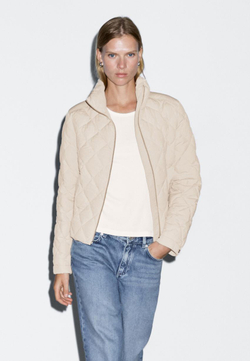 Massimo Dutti Короткая стеганая куртка, натуральный, кремовый