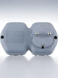 Разветвитель сетевой 2-местный с/з STEKKER ADP16-12-20, 250V,16A, ABS огнеустойчивый пластик, белый/серый, 32870