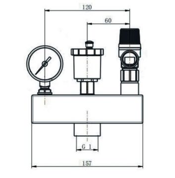Группа безопасности котла Rommer 1" (3 бар до 50 кВт) без теплоизоляции (RVS-0004-015025)