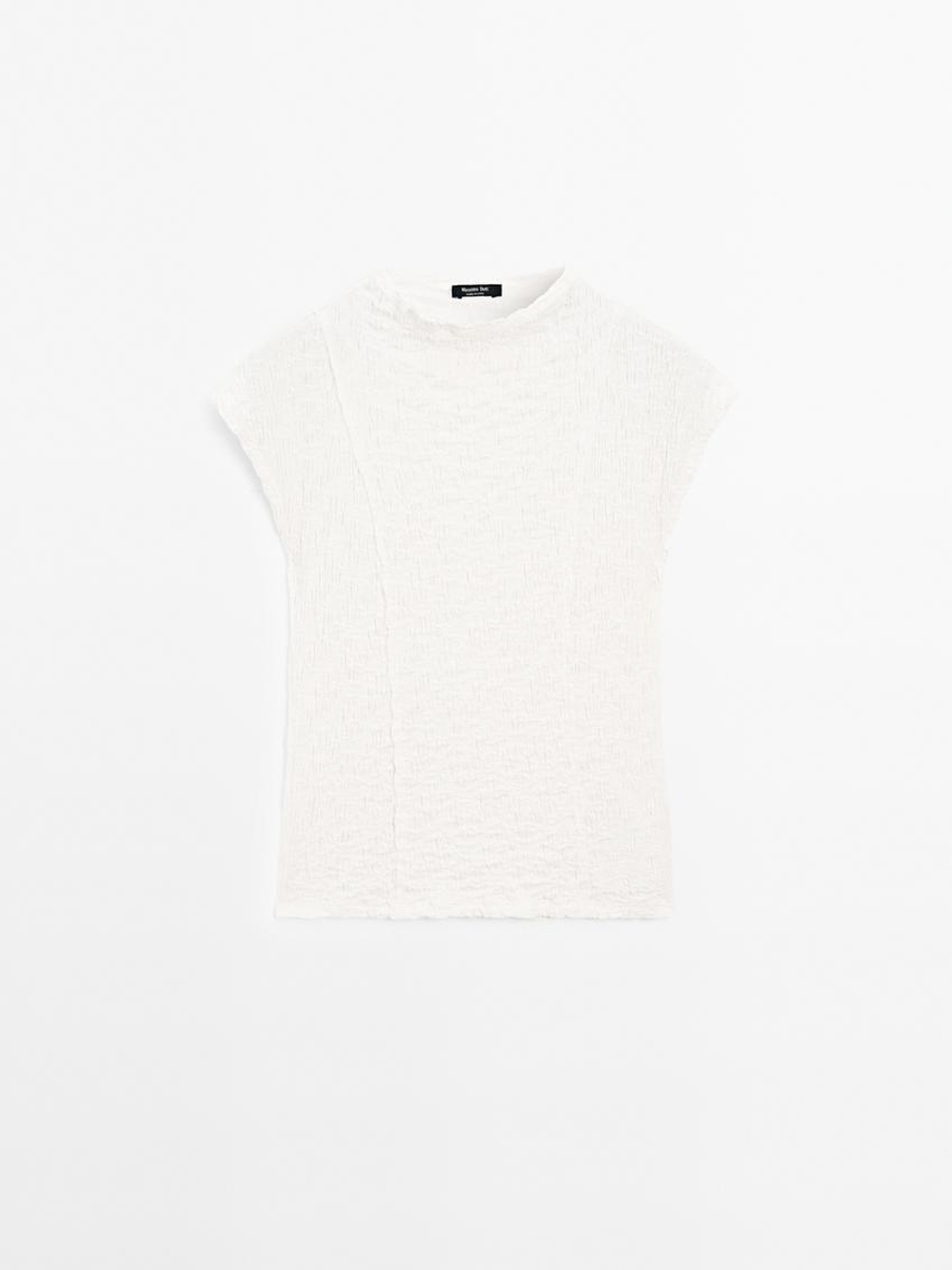 Massimo Dutti Топ без рукавов со сборкой, натуральный, кремовый