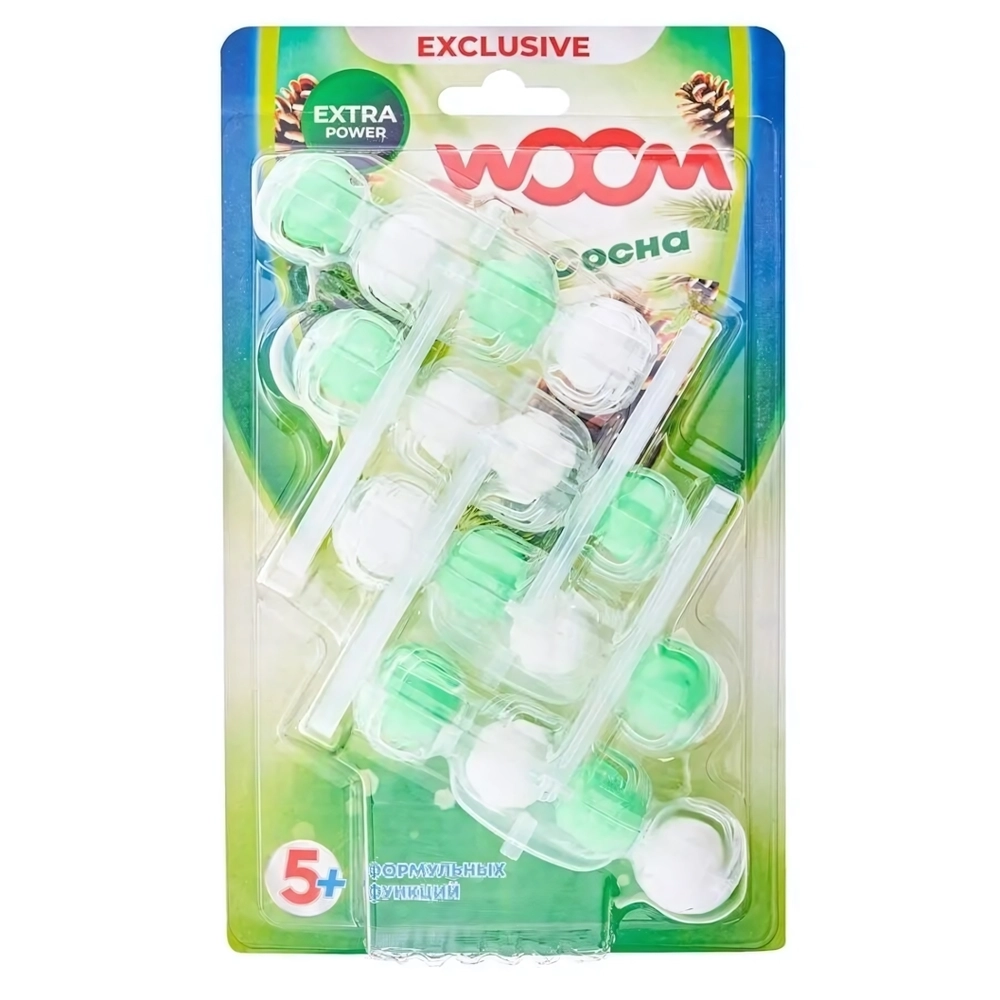 Туалетные блоки для очищения унитаза WOOM 5 в 1 Сосна, 4 блока
