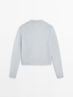 Massimo Dutti Трикотажный свитер из смесовой альпаки с воротником поло, небесно-голубой