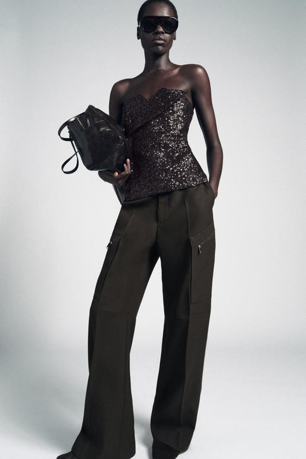 ZARA БРЮКИ КАРГО НА МОЛНИИ ZW COLLECTION LIMITED EDITION, ТЕМНЫЙ ХАКИ