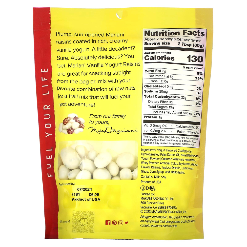 Mariani, Ванильный йогурт с изюмом, 198 г (7 унций)