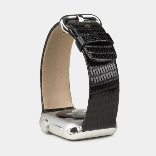 Ремешок для Apple Watch 44/45/46 mm из кожи ящерицы, черного цвета
