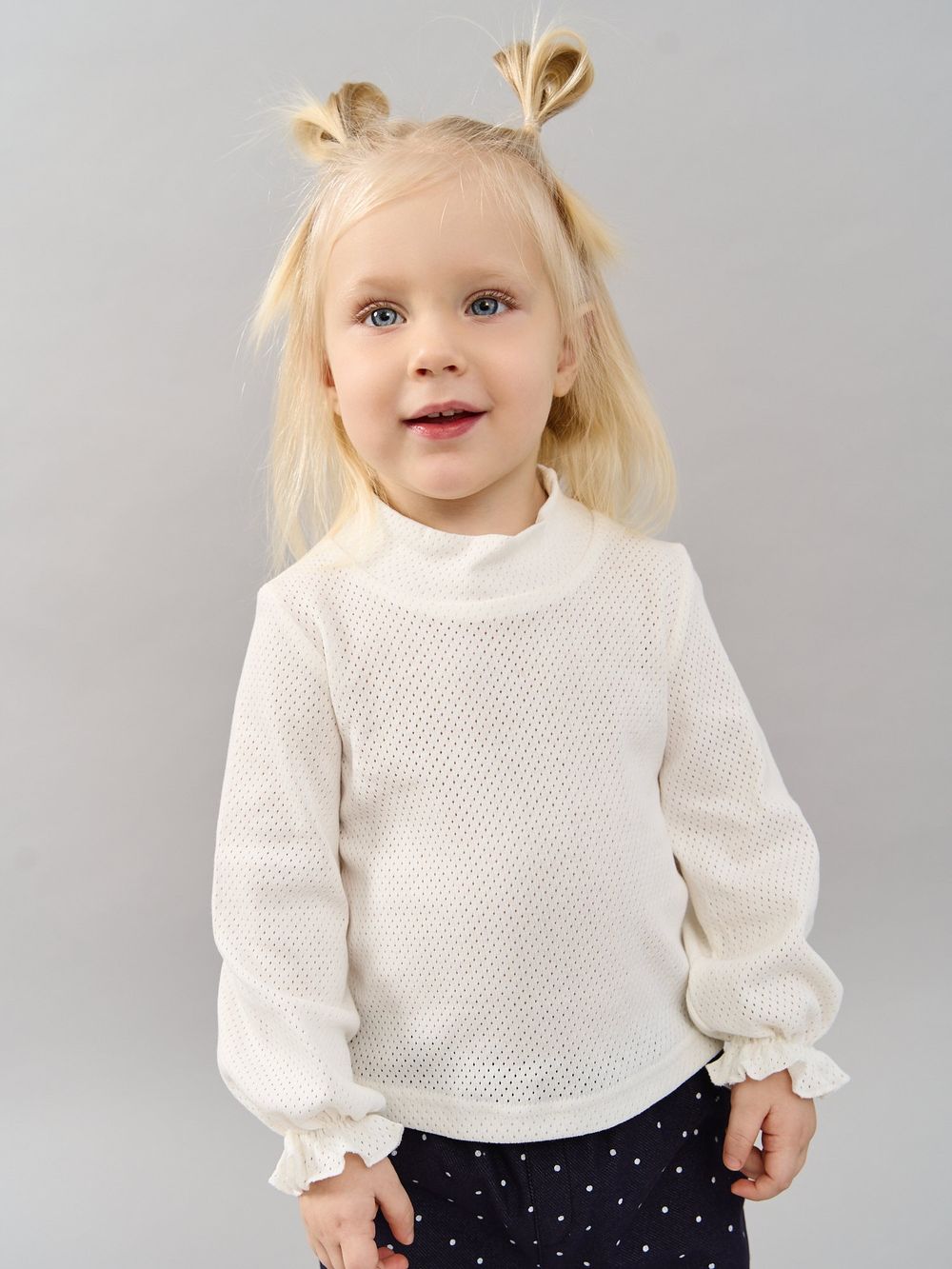 Лонгслив с воротником-стойкой "Молоко" из ажурного хлопка 0+