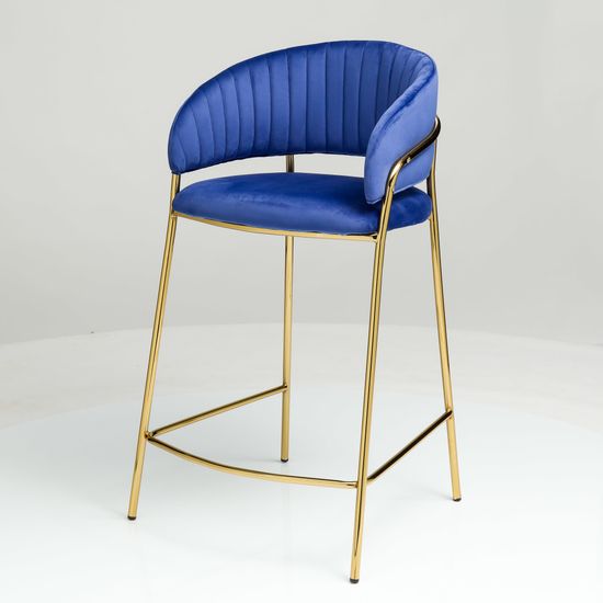 Барный стул Portman синий велюр с золотыми ножками