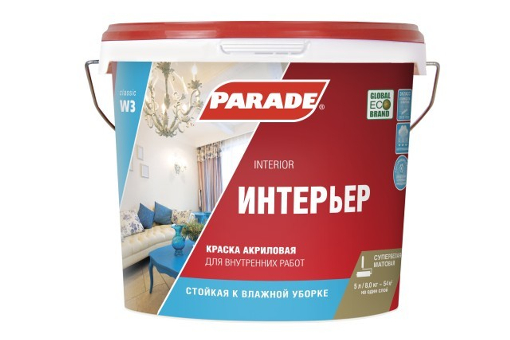 Краска влагостойкая акриловая Parade W3 (5л)