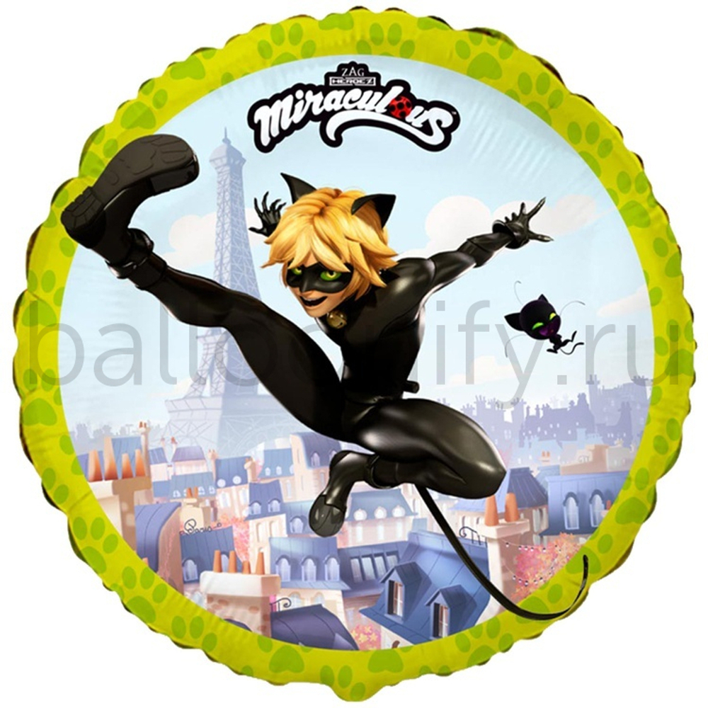 Фольгированная фигура, круг, Леди Баг Супер Кот летящий/FM,18"/46СМ