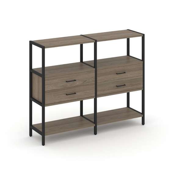 Shelf System Двухсекционный стеллаж трехярусный с ящиками SN.STM-322 Вяз Благородный/Металл Черный 1
