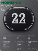 Номерок на дверь квартиры 22, для кабинета, офиса, шильдик 9 х 7 см, черный, Айдентика Технолоджи