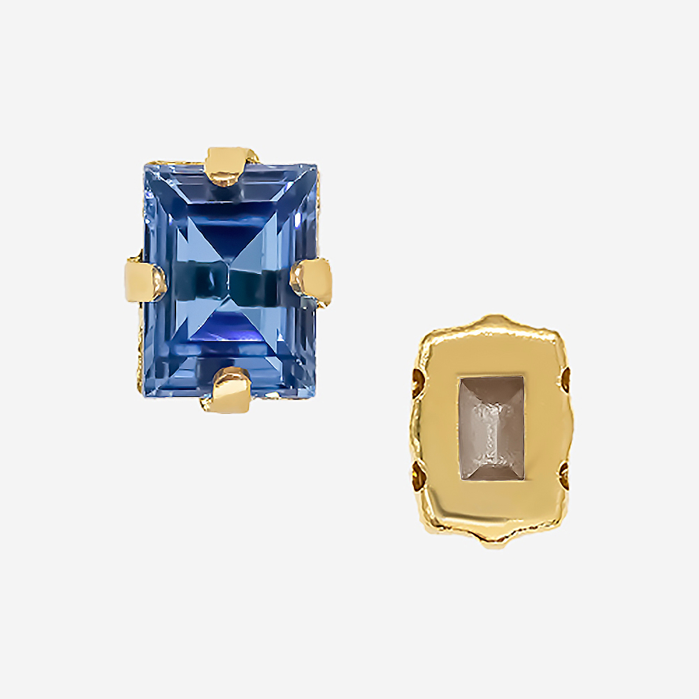 Кристалл Прямоугольник (Step Cut Fancy Stone) в цапах, оттенок "Сапфир"/"Sapphire", 9*7мм, позолота