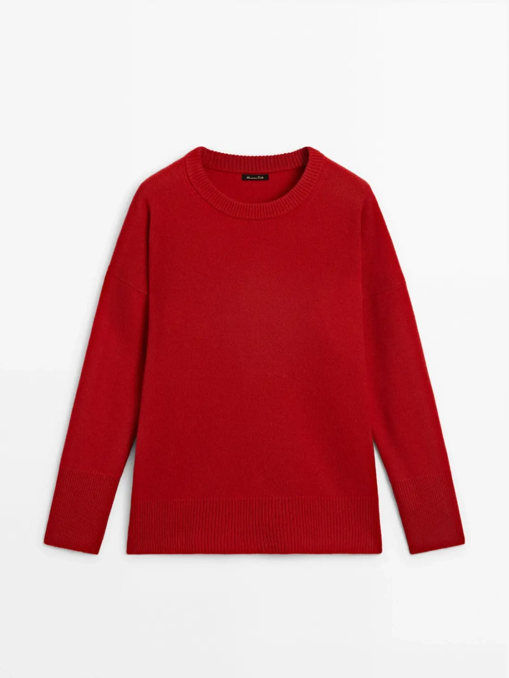 Massimo Dutti Свитер из 100% кашемира с круглым вырезом, красный