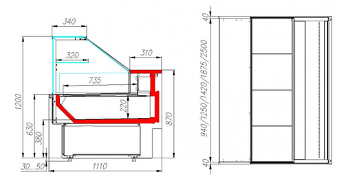Холодильная витрина CARBOMA ВХС-2,5 BAVARIA 2 (GC110 SM 2,5-1) без боковин