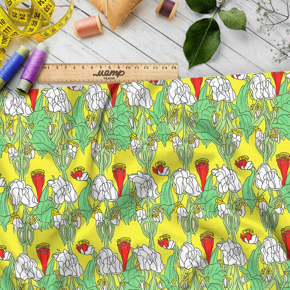 Ткань премиум интерлок растительный орнамент