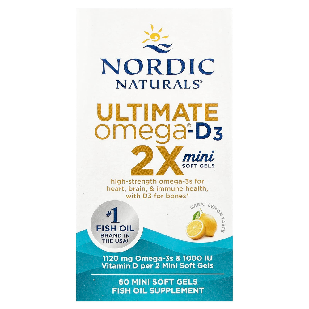 Nordic Naturals, Ultimate Omega®-D3 2X, лимон, 60 мягких таблеток