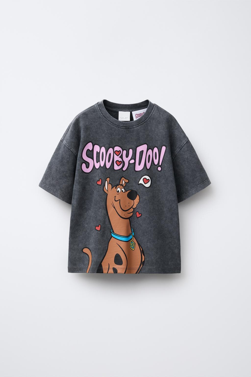 ZARA ФУТБОЛКА С ЭФФЕКТОМ ПОТЕРТОСТИ И ПРИНТОМ SCOOBY DOO ™, АНТРАЦИТОВО-СЕРЫЙ