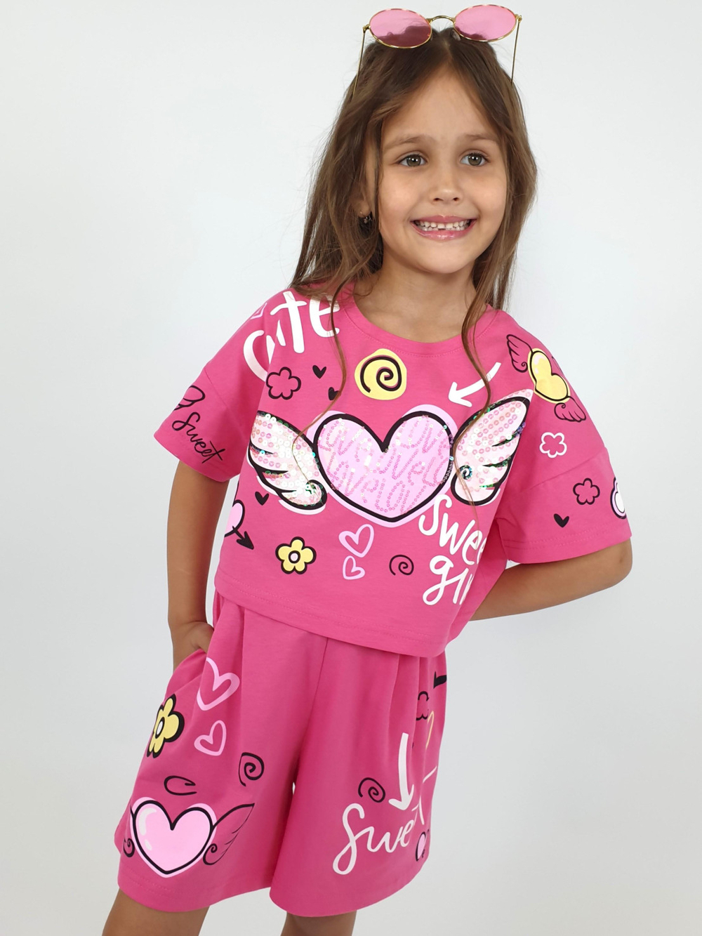 02-121-6 Комплект для девочки (фуфайка+ шорты)