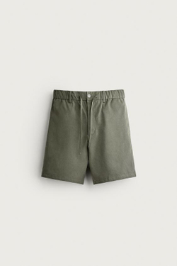 ZARA СТРУЯЩИЕСЯ ШОРТЫ RELAXED FIT, ТЕМНО-ЗЕЛЕНЫЙ