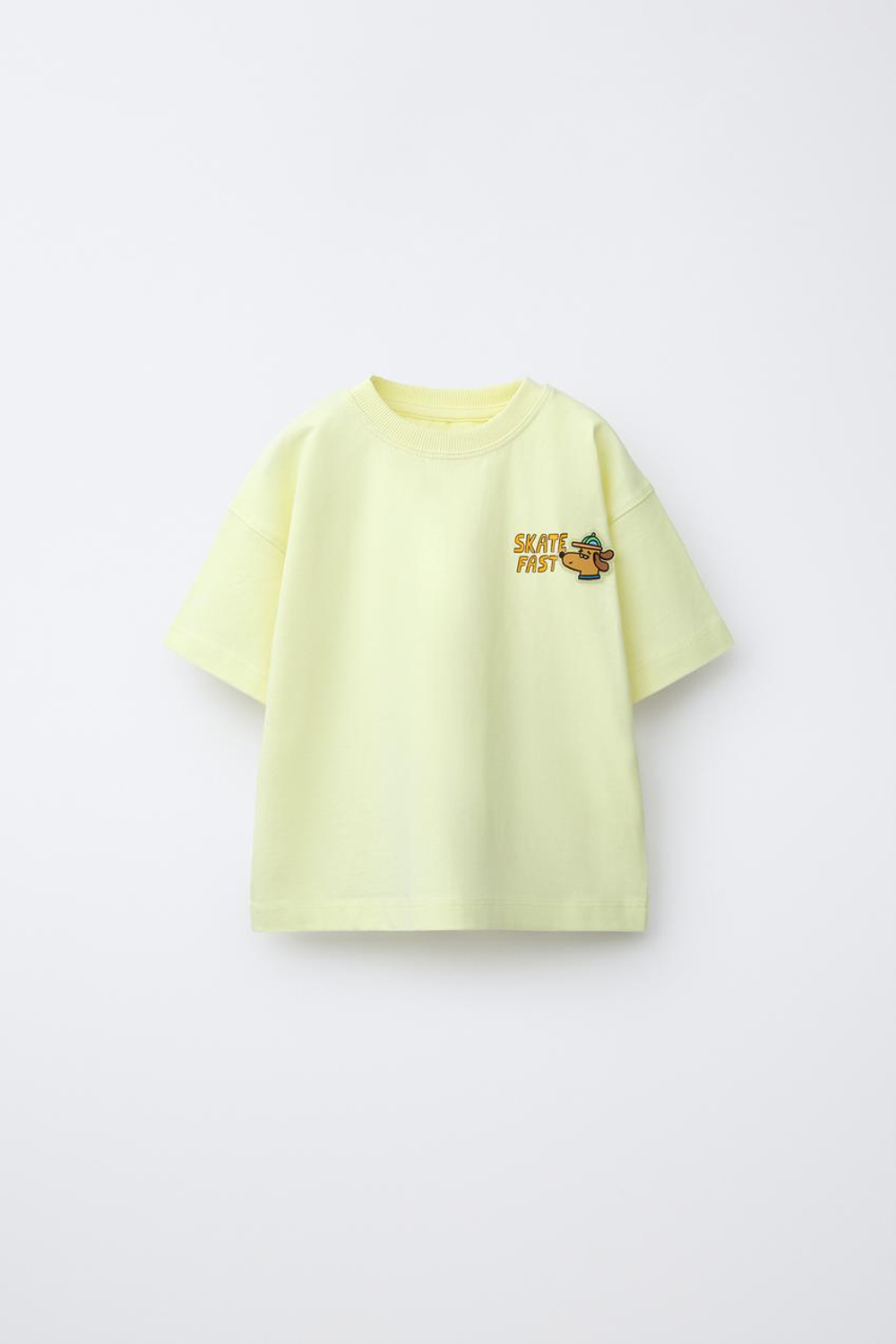 ZARA ФУТБОЛКА С ДИНОЗАВРОМ, НЕОНОВЫЙ ЖЕЛТЫЙ