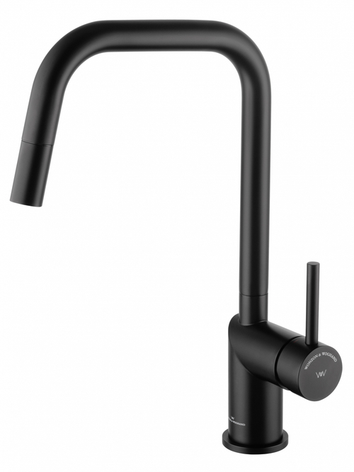 Смеситель для кухни с выдвижным изливом WONZON & WOGHAND, Черный матовый (WW-6018-MB)
