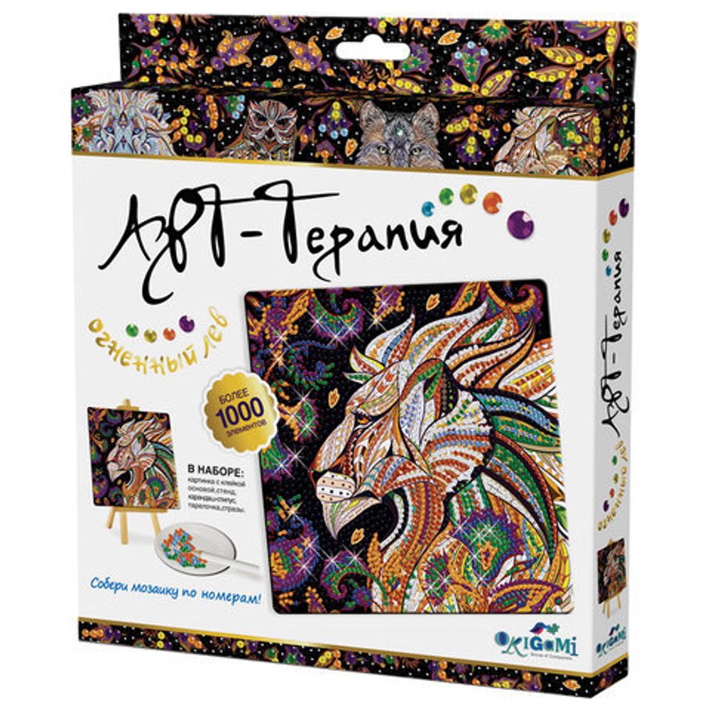 Алмазная мозаика Арт-Терапия "Огненный лев", более 1000 элементов, 20х20 см, ORIGAMI, 03216