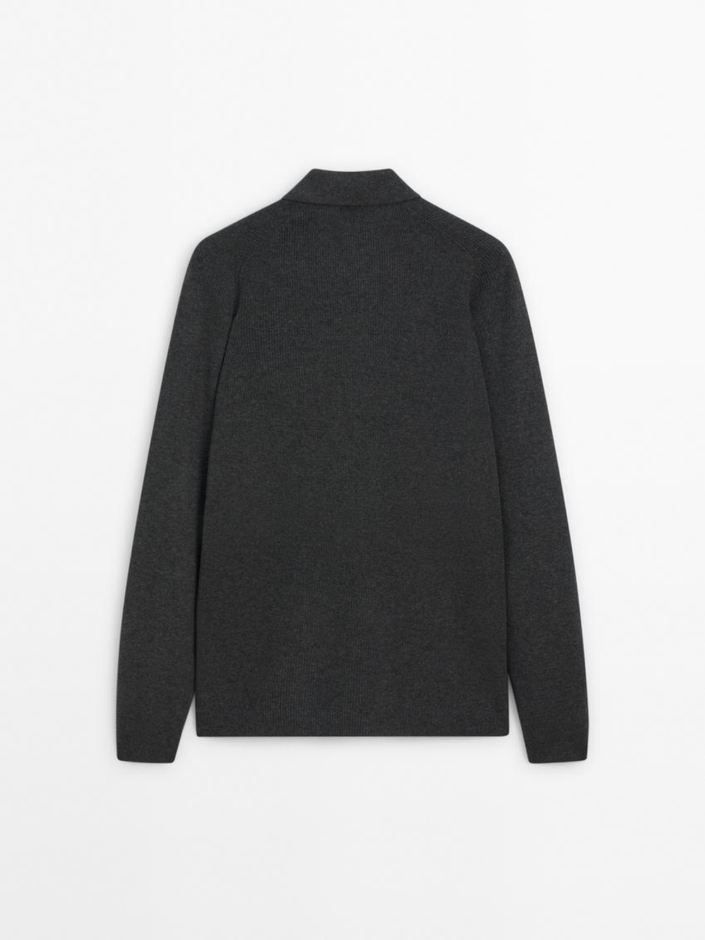 Massimo Dutti Вязаный свитер с воротником-поло, серый