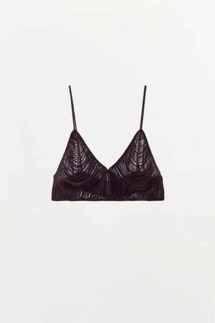 ZARA МИНИ-ТОП С БАХРОМОЙ, КОРИЧНЕВЫЙ