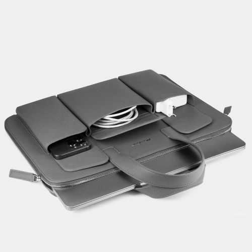 Сумка для MacBook Pro 16 - 17 с карманами из кожи теленка, цвета шоколад