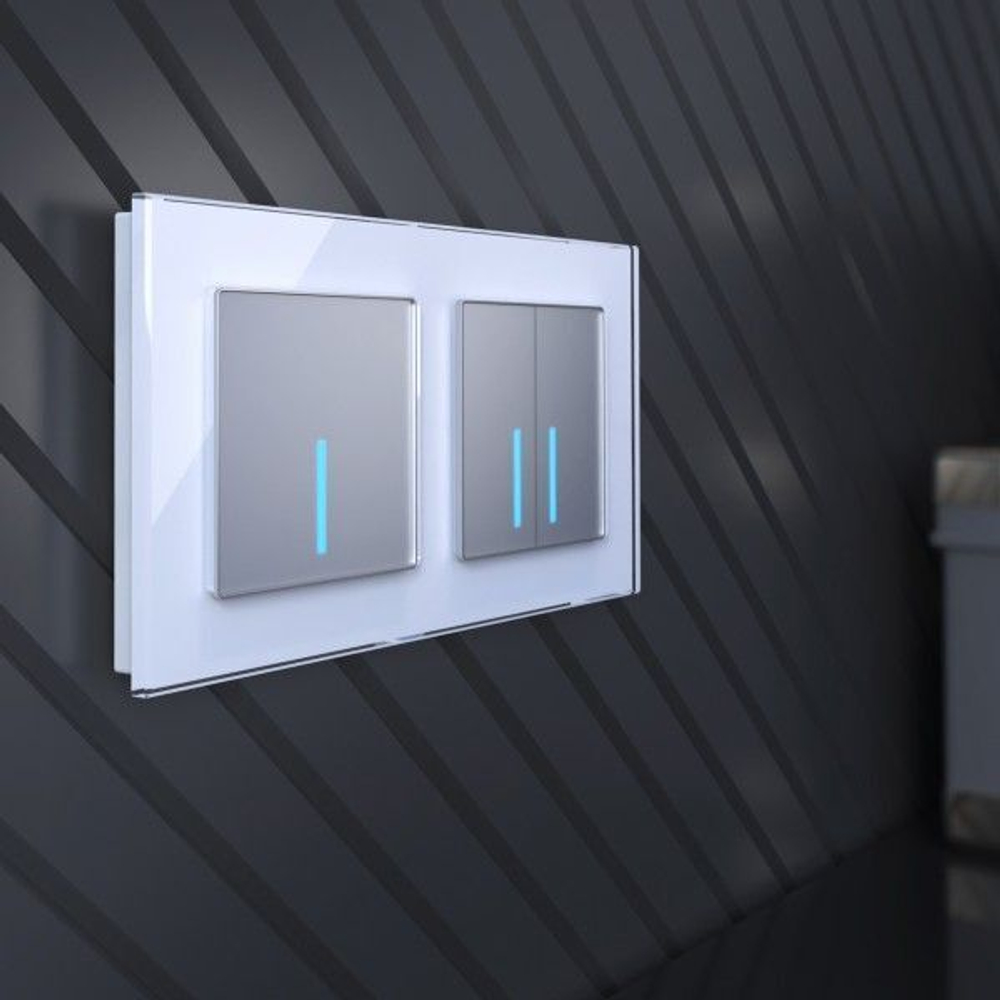 Умный сенсорный выключатель двухклавишный (серебряный)